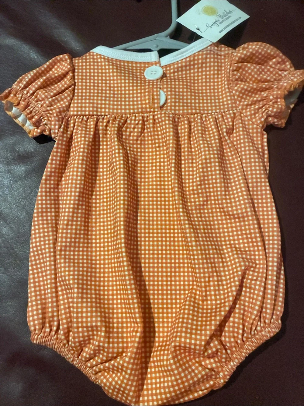 Orange Gingham Pumpkin Embroidered Baby One-Piece Romper